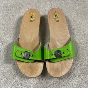 Dr. Scholl's Shoes Womens 8 Clogs Leather Wood Slide Sandals Made Italy Preppy